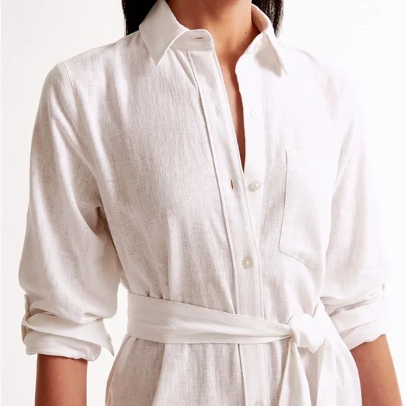 NWT A&F Linen-Blend Midi Shirt dress, S Tall - Picture 3 of 5